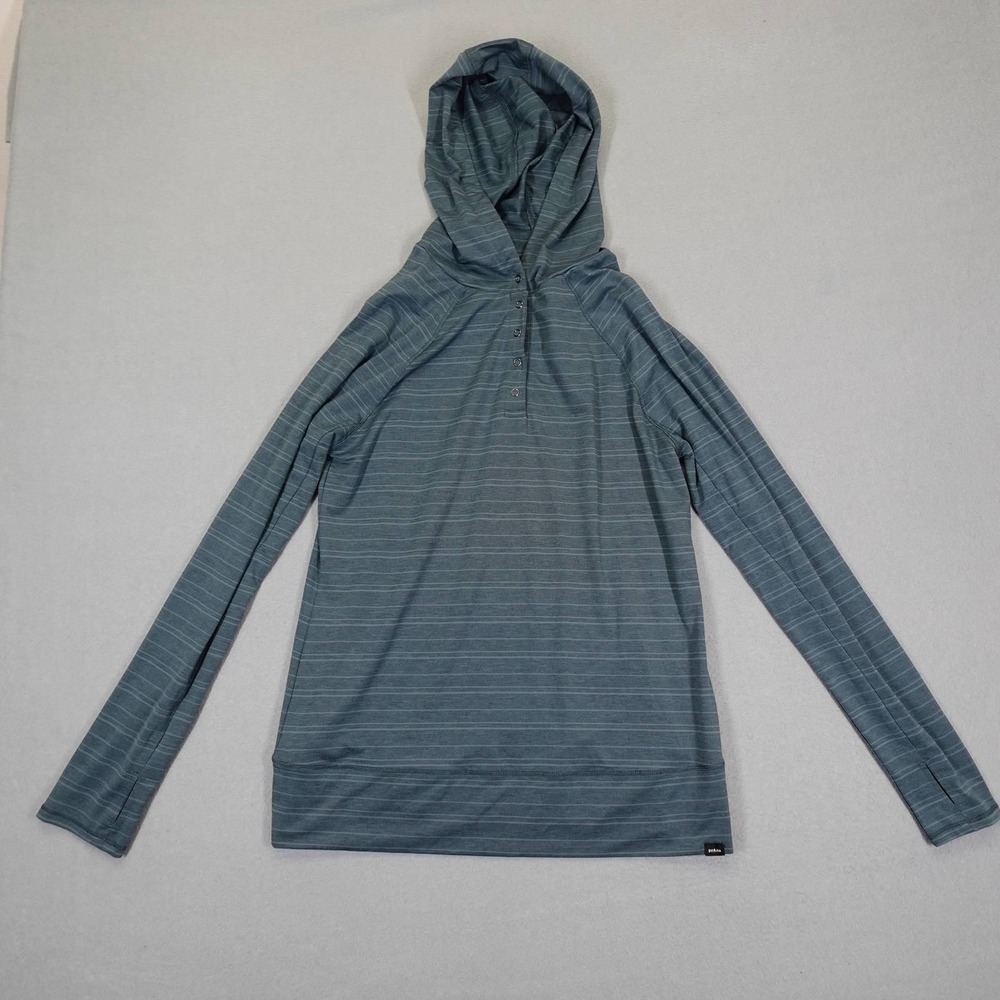 Prana Hoodie Womens M Blue Striped Sol Searcher Sun Shirt Henley Activewear